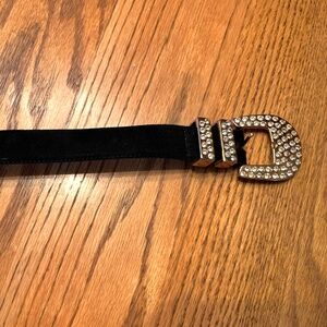 "Sandy Duftler Designs" black sueded belt with rhinestone buckle, S